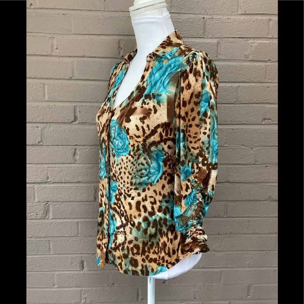 Peter Nygard  Vintage Leopard & Floral Print Blouse - Small - Picture 6 of 9